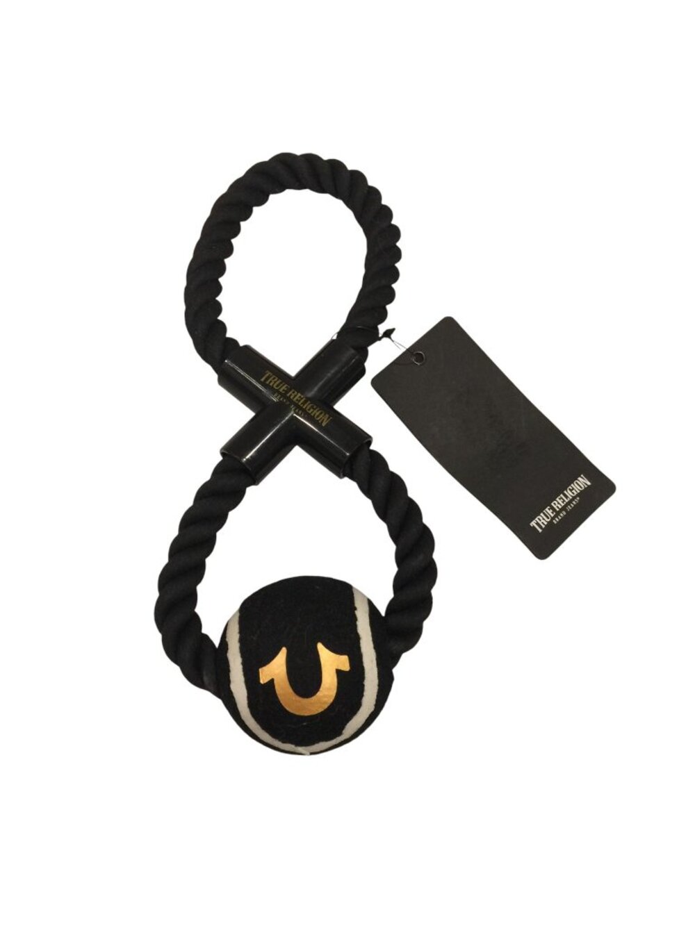 True Religion Dog Toy Rope Tennis Ball Black White